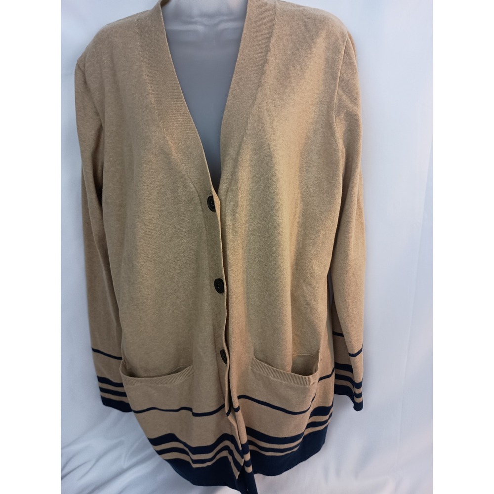 duluth‎ trading tan brown cardigan sweater long sleeve work office winter L